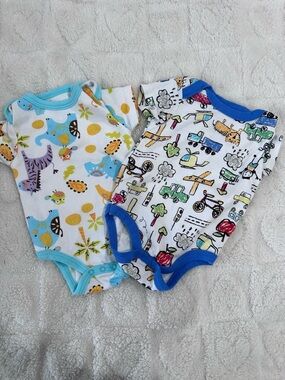 Petit Lem White Bodysuit Duo with Light Blue and Royal Blue Trim